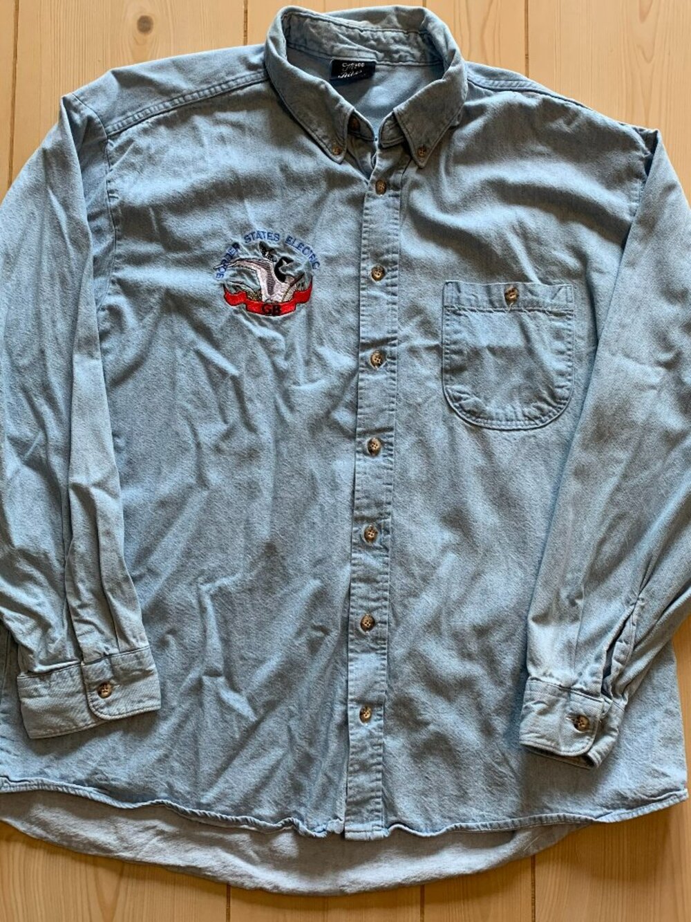 Vintage 90s Border States Electric Three Rivers Utility Button Denim Shirt 2XL